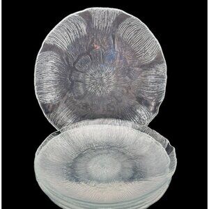 S/6 ARCOROC Plates France FLEUR Flower Embossed Salad Dessert 7.25"D Glass Clear